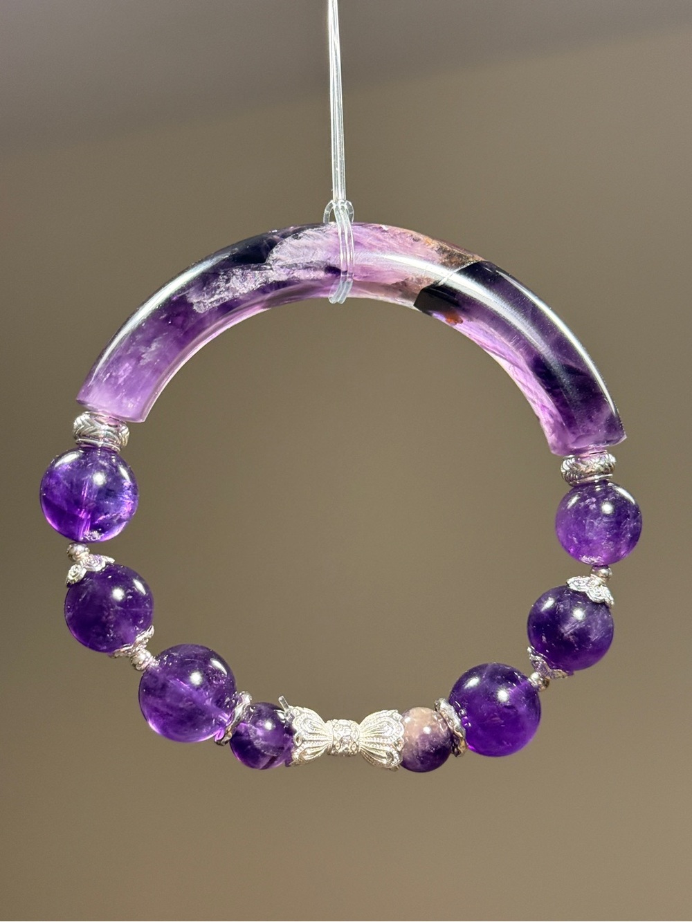Carved Amethyst Half Bangle Bracelet | Natural Purple Crystal Statement Piece